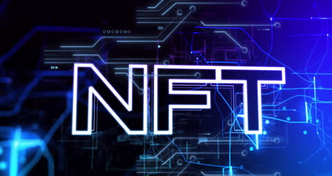 Digital NFT Futuristic Interface Background with Glowing Graphics