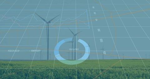 Renewable Energy Concept: Wind Turbine and Data Visualization Overlay