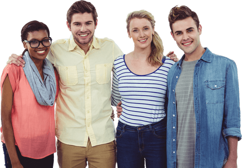Diverse Group of Happy Young Adults with Transparent Background