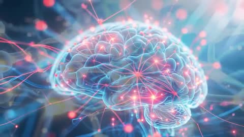 Futuristic Digital Brain Visualization with Pulsing Impulses