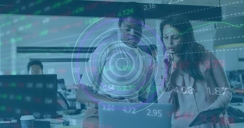 Diverse Professionals Analyzing Data with Futuristic Interface