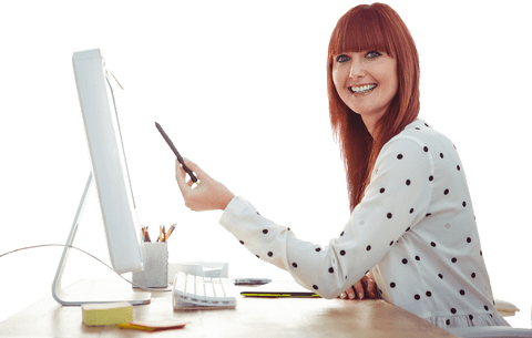 smiling hipster woman using pen on transparent computer screen - Download Free Stock Videos Pikwizard.com