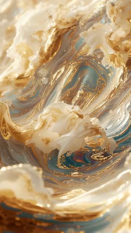Rippling Marbled Liquid Vertical Video Shifting with Gold Flakes and Teal Iridescence