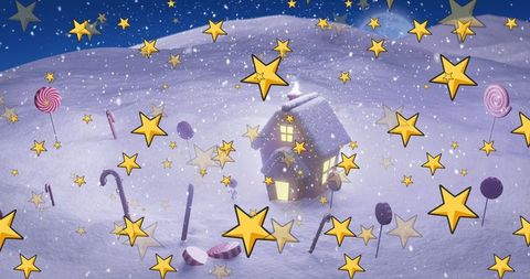 Winter wonderland gingerbread house with floating stars