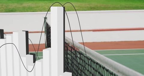 Modern bar chart sculpture on tennis court