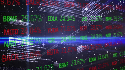 Digital Stock Market Hologram with Binary Code and Data Animation