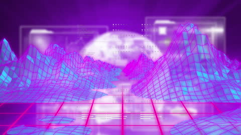 Futuristic Digital Landscapes with Neon Wireframes