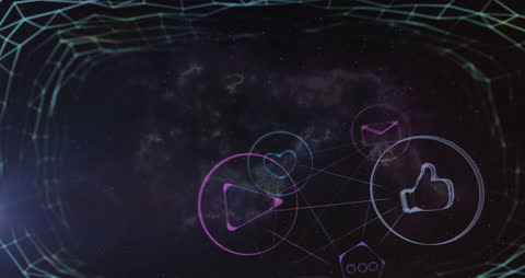 Digital Network Animation with Icon Connections Over Globe