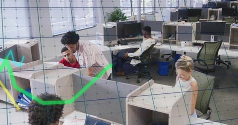 Diverse Team Collaborating with Digital Financial Data in Modern Office