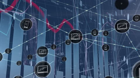 Digital Data Network with Icons and Graph Lines