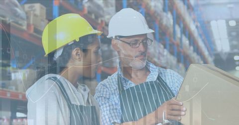 Warehouse Workers Analyzing Logistics with Digital Overlay - Download Free Stock Images Pikwizard.com