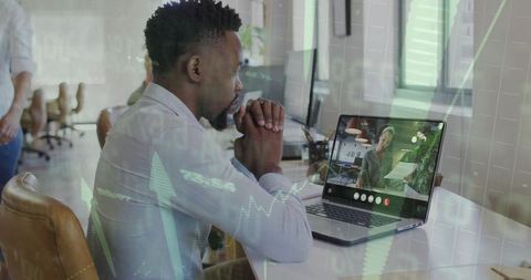 Office professional video conferencing in modern workspace