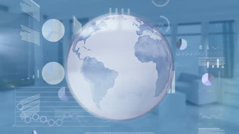 3D Globe with Digital Data in Modern Office Environment