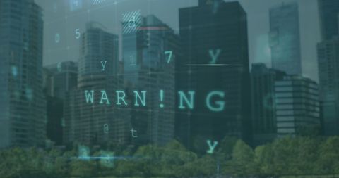 Digital Security Warning Overlaying Urban Skyline - Download Free Stock Images Pikwizard.com