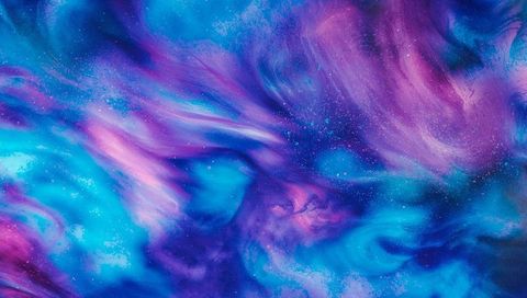 Swirling Cosmic Nebula Flowing in Vibrant Blue Purple Fluid Gradient with Star Speckles
