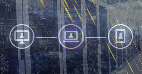 Secure Networking Concept with Connected Icons Overlay in Data Center - Download Free Stock Images Pikwizard.com