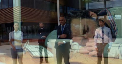 Diverse business team and work fatigue concept collage