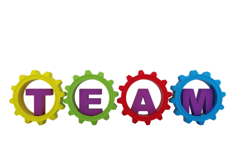 Multicolored cogs with team text on transparent background