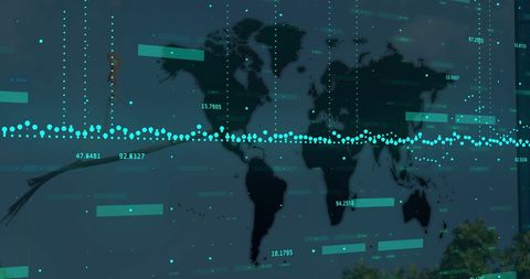 Digital Financial Data Visualization Against World Map - Download Free Stock Images Pikwizard.com