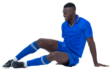 Smiling African American Soccer Player Relaxing on Transparent Background