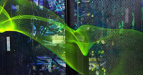 Futuristic Data Mesh Overlaid on Servers