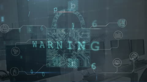 Digital Security Warning Over Office Computers Concept