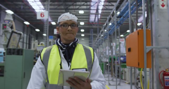 Confident Female Engineer in Protective Gear Supervising Factory Operations - Download Free Stock Images Pikwizard.com