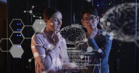 Diverse Team Collaborating with Digital Brain Interface in Server Room - Download Free Stock Images Pikwizard.com