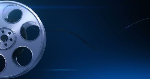 Dynamic film reel on digital blue background