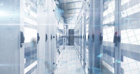 Futuristic Data Center with Digital Overlay Graphics - Download Free Stock Images Pikwizard.com