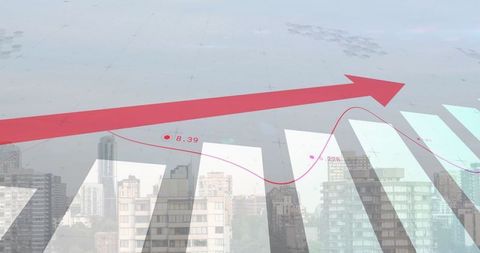 Financial Growth Chart Overlaid on Cityscape