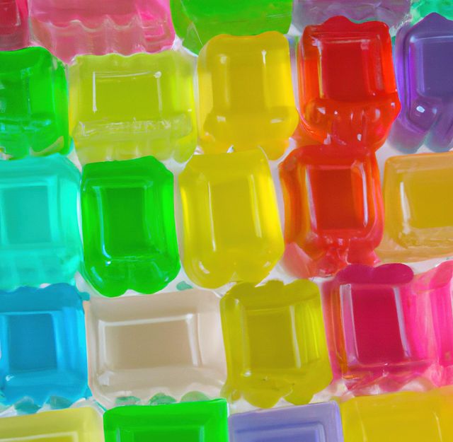 Image of close up of multiple colourful jellies background. Sweets, food, colour and pattern concept.