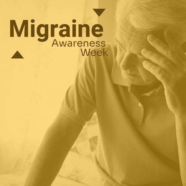 Senior Man Holding Head in Pain for Migraine Awareness Week Poster - Download Free Stock Templates Pikwizard.com