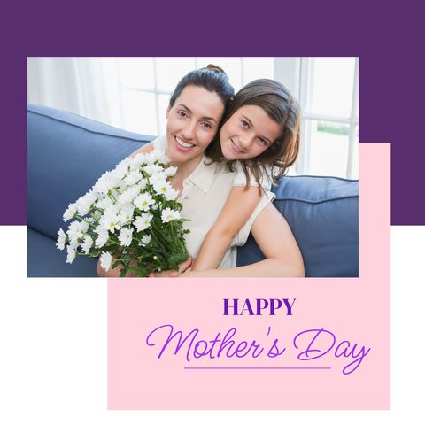 Happy Mother and Daughter Celebrating Mother's Day with Flowers
