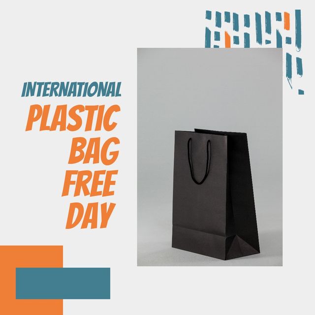 Digital composite image of international plastic bag free day text with black paper bag, copy space - Download Free Stock Videos Pikwizard.com