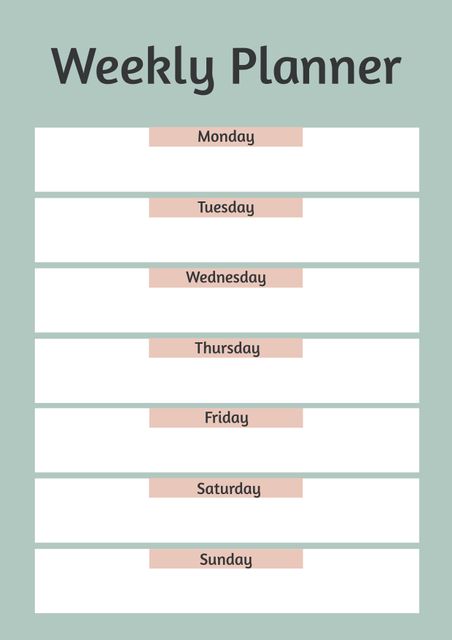 This simple weekly planner layout is ideal for anyone looking to organize their time effectively. The minimalist design makes it easy to use and visually appealing. It is perfect for personal use, educational environments, work planning, or household management. The planner includes separate sections for each day of the week, helping users keep track of their tasks, appointments, and goals in an organized manner.
