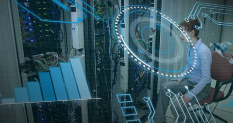 Businesswoman Analyzing Data with Futuristic Technology Integration