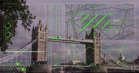 Futuristic Interface Over London Bridge with Data and Map Visualization - Download Free Stock Images Pikwizard.com