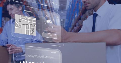 Digital Interface Overlay in Modern Warehouse Management - Download Free Stock Images Pikwizard.com