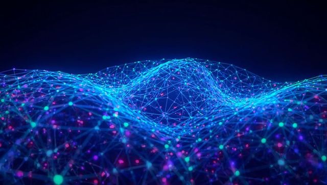 Futuristic 3D Mesh Grid Network with Glowing Nodes and Lines