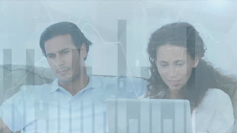 Couple Analyzing Data on Laptop Amid Virtual Financial Charts