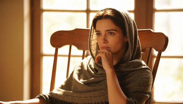 Contemplating woman wearing woolen shawl sitting by sunlit window, warm soft portrait