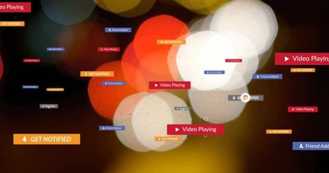 Vibrant streaming notifications and digital alerts on colorful bokeh