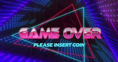 Neon Retro Game Over Screen with Vibrant Futuristic Triangles