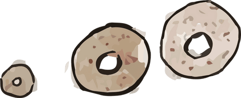 Abstract bagel-like rings floating on transparent background