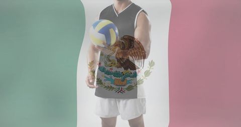 Athlete Holding Volleyball with Mexican Flag in Background