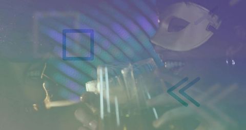 Masked woman enjoying cocktails in elegant lounge ambiance