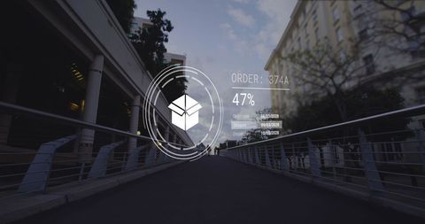 Digital order tracking interface over city street
