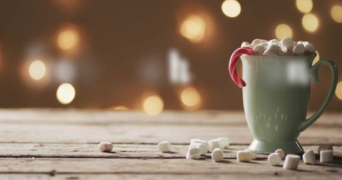 Cozy Mug of Hot Chocolate with Marshmallows and Candy Cane - Download Free Stock Images Pikwizard.com