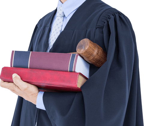 Lawyer holding books wearing robe on transparent background
